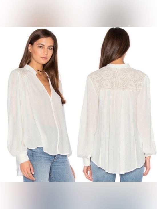 Free People Tops - FREE wPEOPLE $108 White CANYON ROSE Metallic Embroidered Yoke Blouse size XS #11